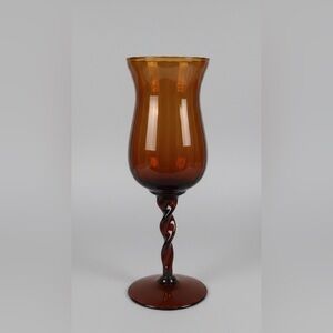 Empoli Italian Honey Amber Diamond Optic Footed Pedestal Stem Vase 12" Vintage